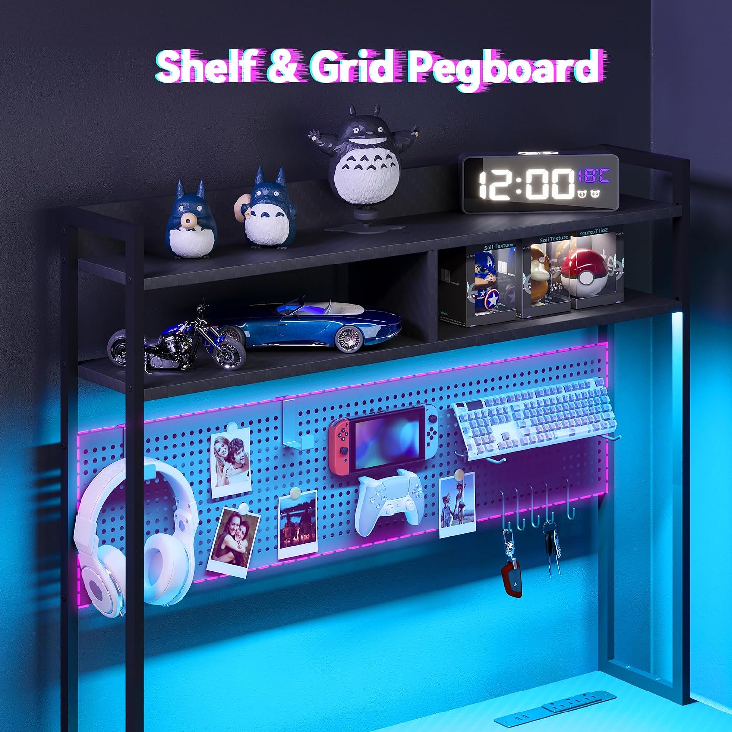 LED L-Shaped Gaming Desk with Hutch