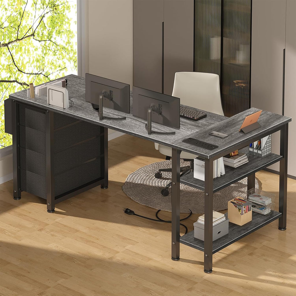 L-Shaped Storage Gaming Computer Desk