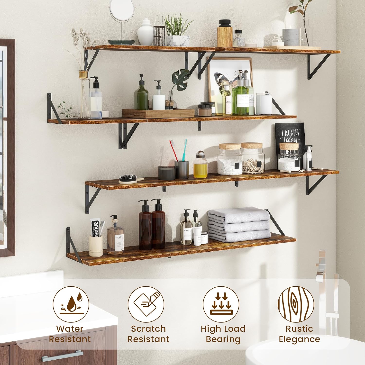 Rustic Wood Wall Floating Storage Shelves