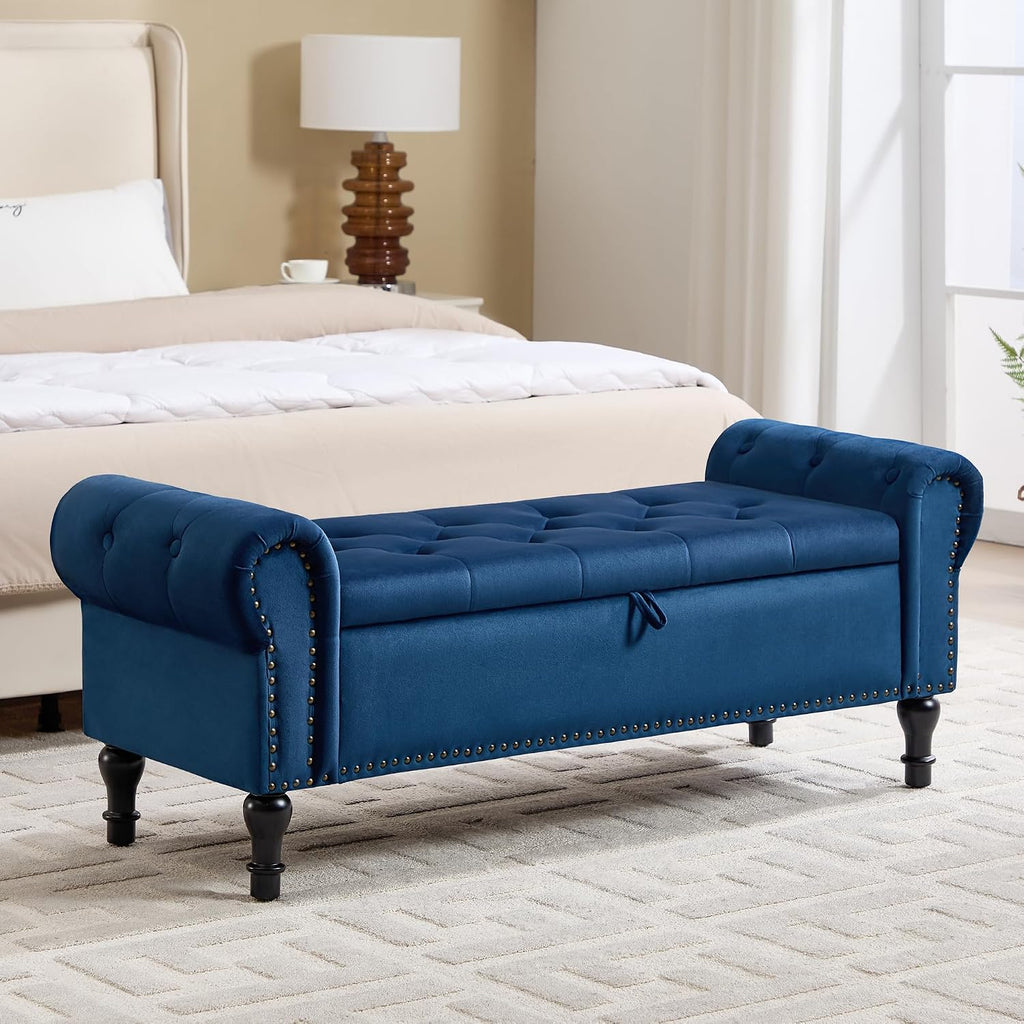 Velvet Tufted Arm Storage Ottoman Bench