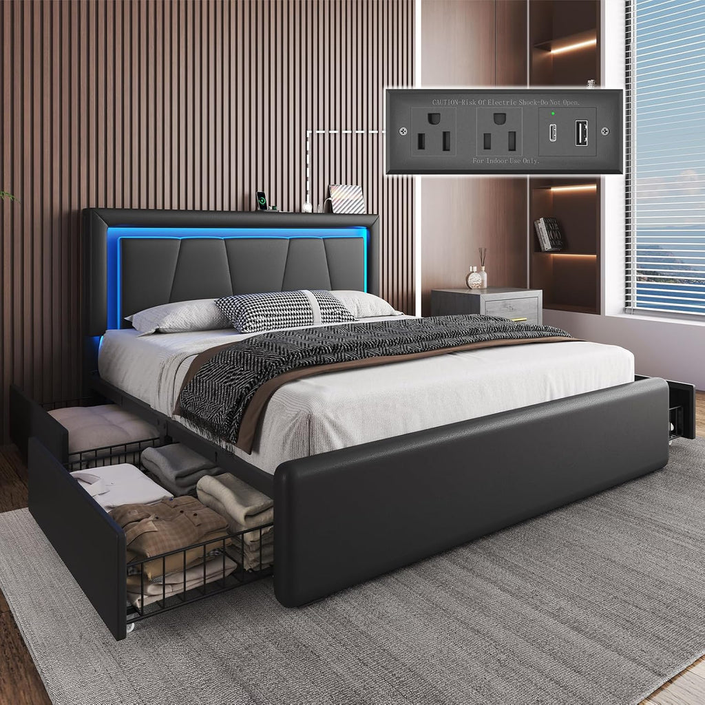 LED Storage Upholstered Platform Bed