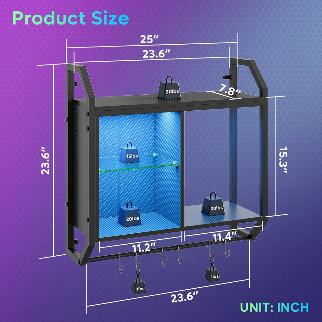 LED Glass Pipe Gaming Wall Shelves