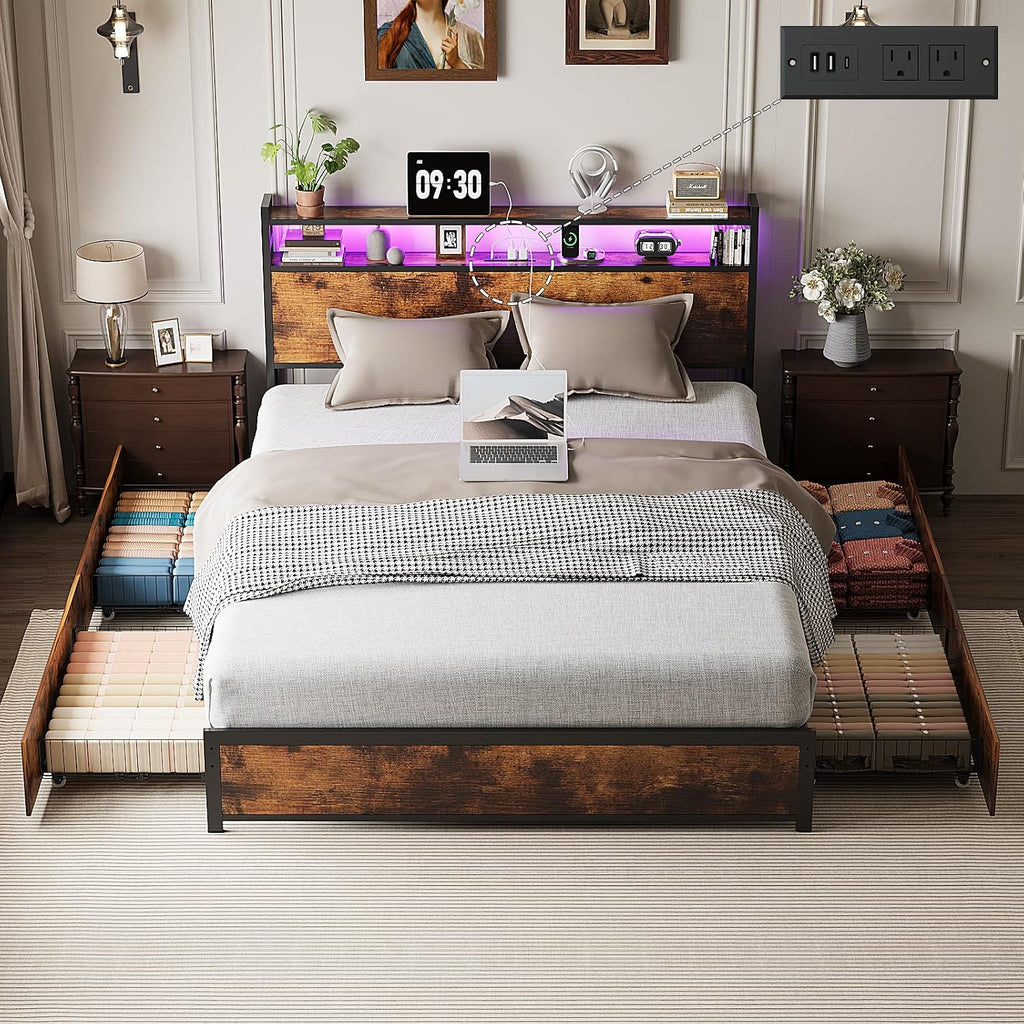 RGB Storage Queen Metal Platform Bed