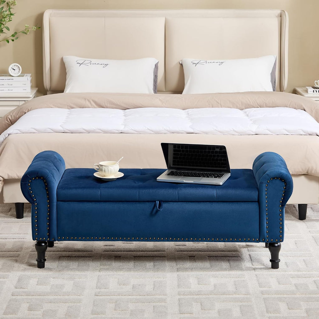 Velvet Tufted Arm Storage Ottoman Bench