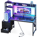 LED Gaming Desk Hutch Drawer Storage