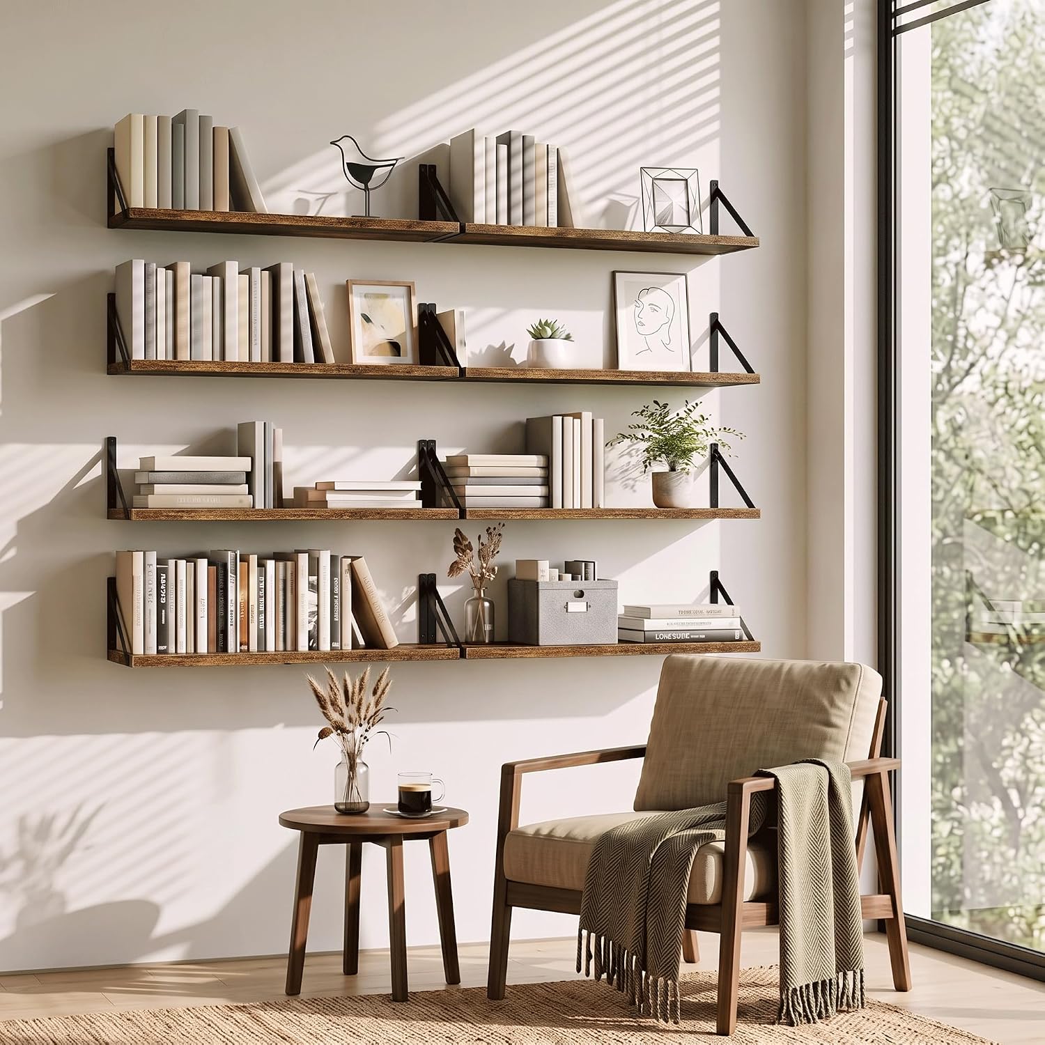 Rustic Wood Floating Wall Storage Shelves