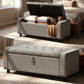 Linen Tufted Storage Ottoman Bench