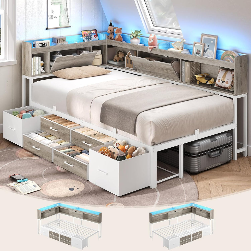 LED Twin Storage Corner Daybed Frame
