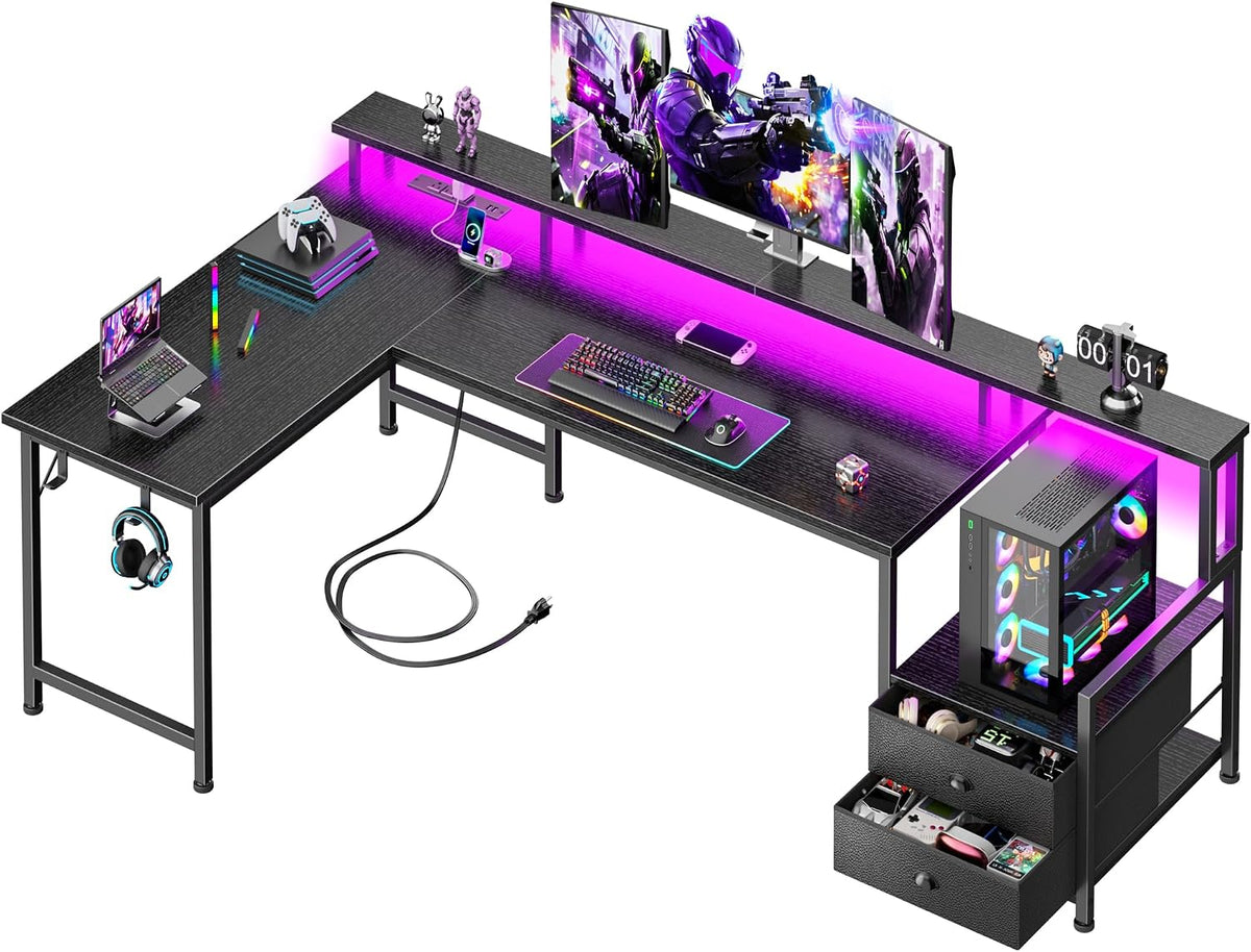 LED Reversible L-Shaped Gaming Desk