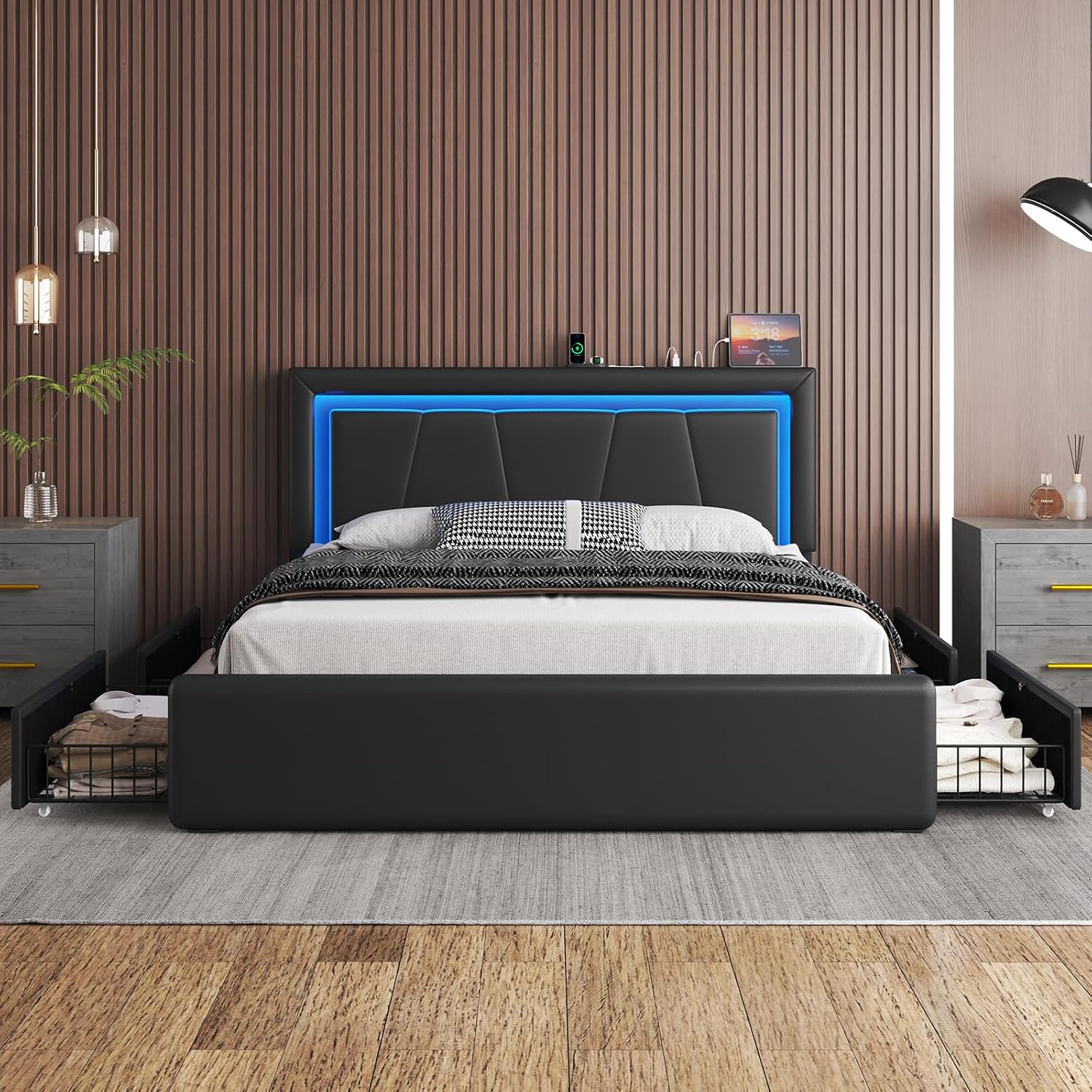 LED Storage Upholstered Platform Bed