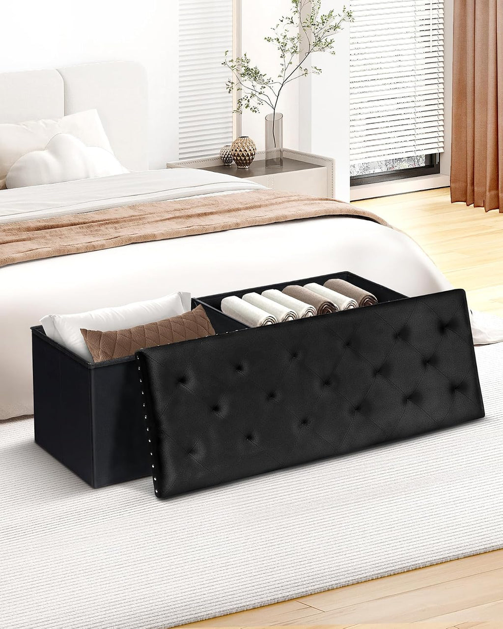 Velvet Tufted Foldable Storage Bench