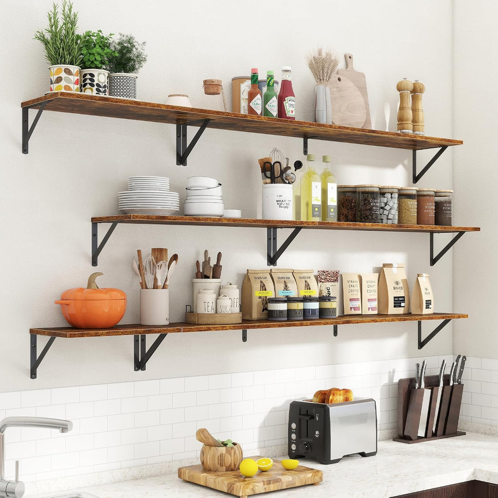 Rustic Wood Wall Floating Storage Shelves