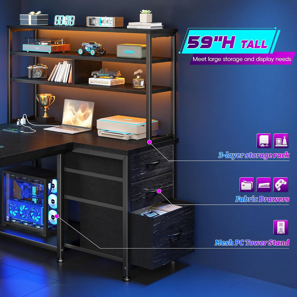 LED L-Shaped Gaming Storage Desk
