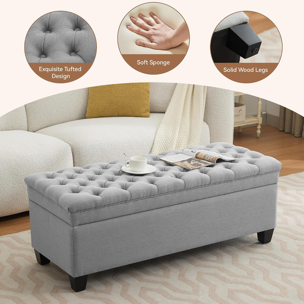 Fabric Tufted Wood Leg Storage Bench