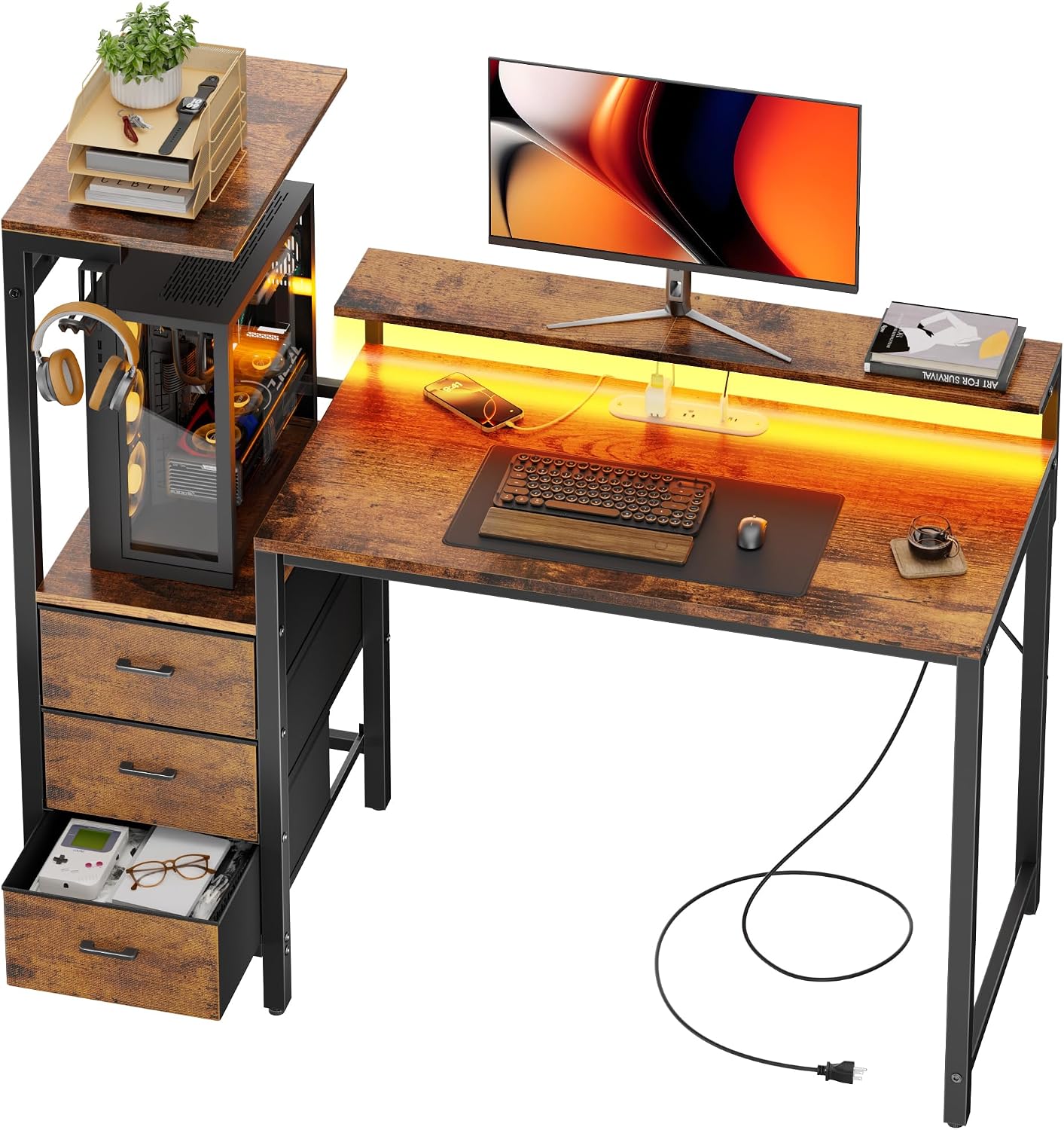 LED Gaming Desk Power Drawer Hooks