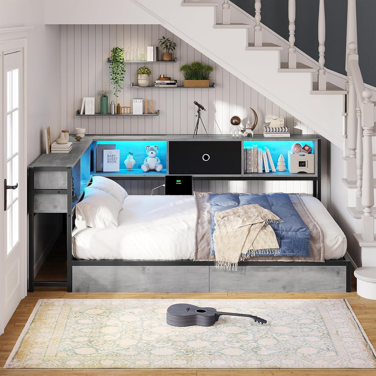 LED Full Storage Corner Daybed Frame