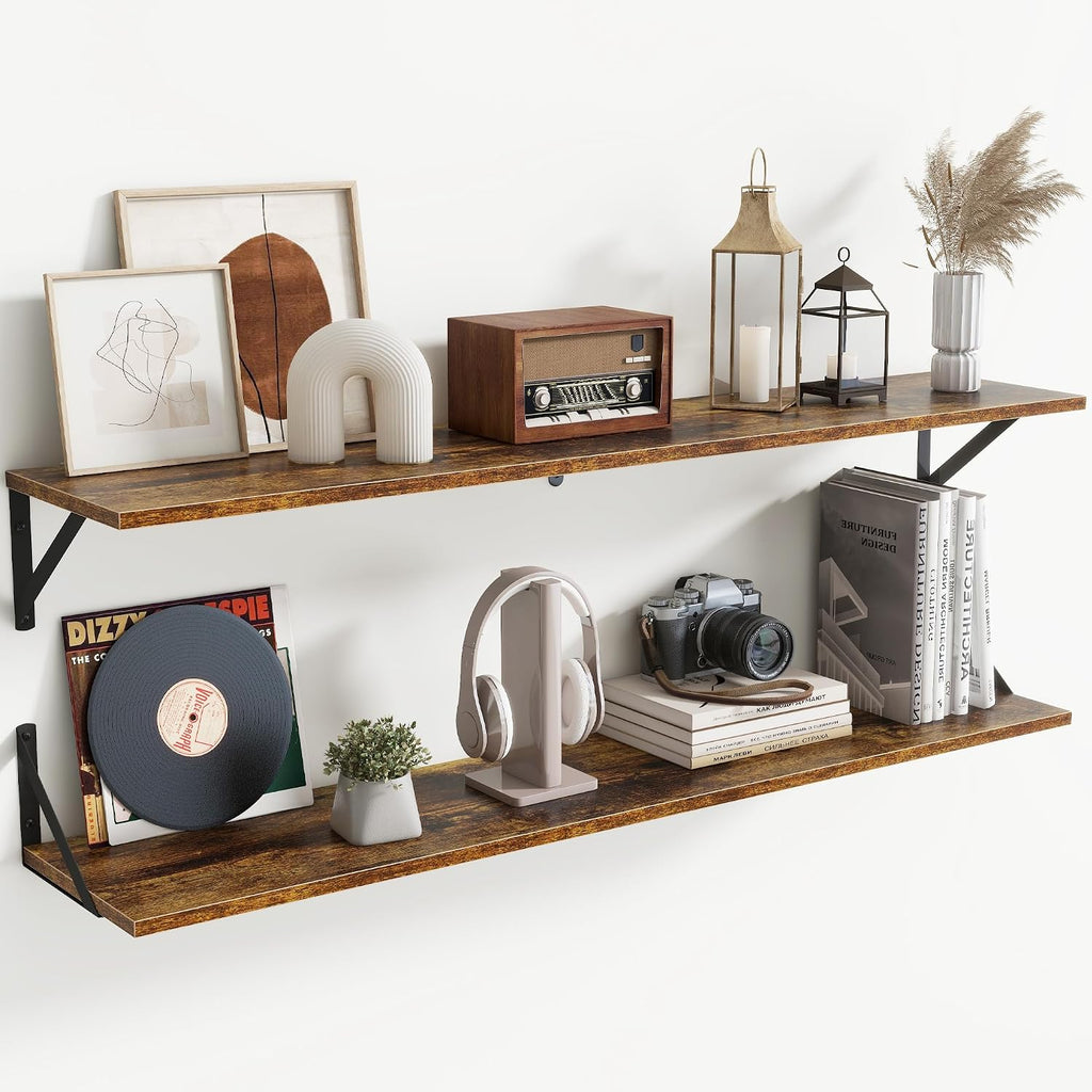 Wide Rustic Wood Floating Wall Shelves