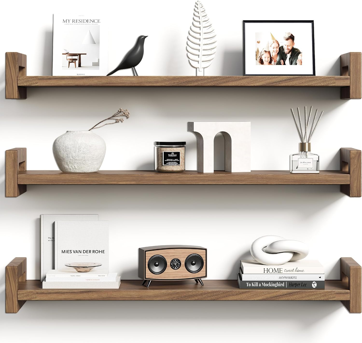 Rustic Solid Wood Floating Wall Shelves