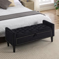 Velvet Wood Leg Storage Ottoman Bench