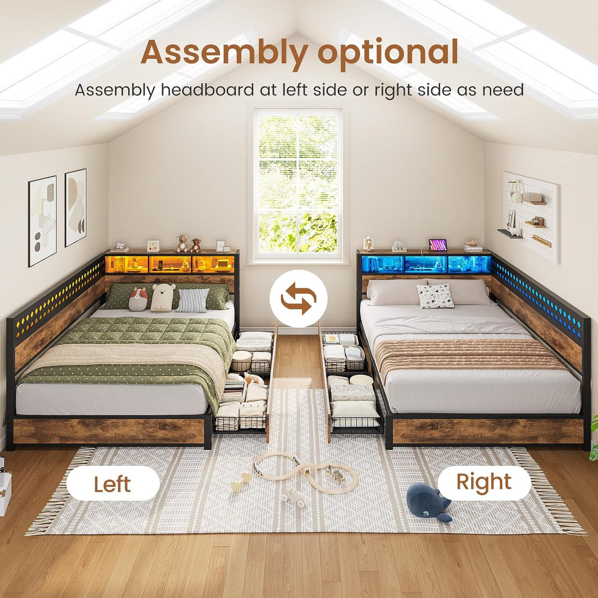LED Full Wood Corner Storage Daybed