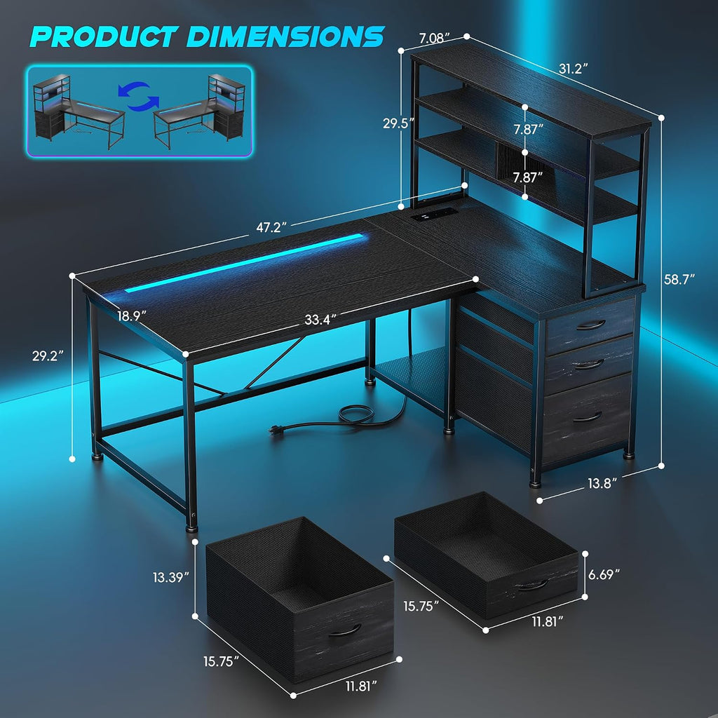 LED L-Shaped Gaming Storage Desk
