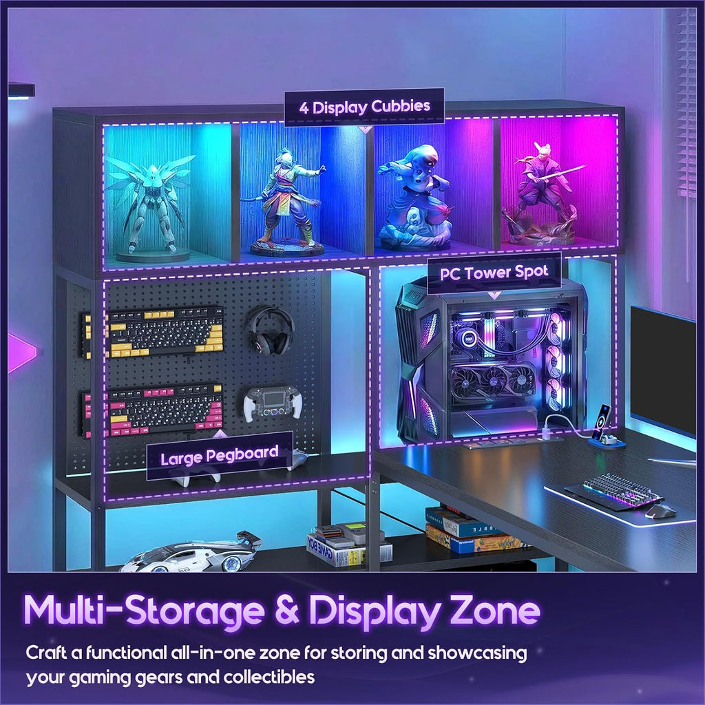 LED L-Shaped Gaming Desk Hutch Set
