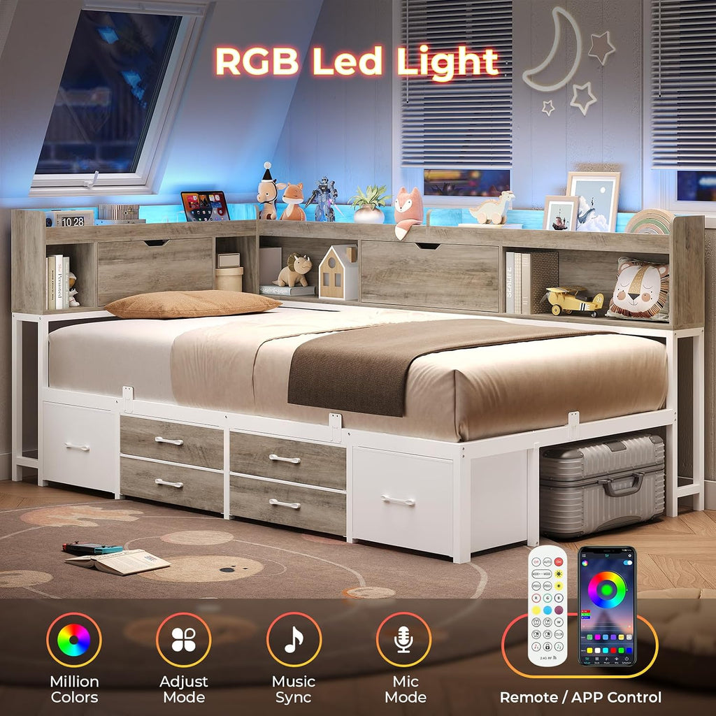LED Twin Storage Corner Daybed Frame