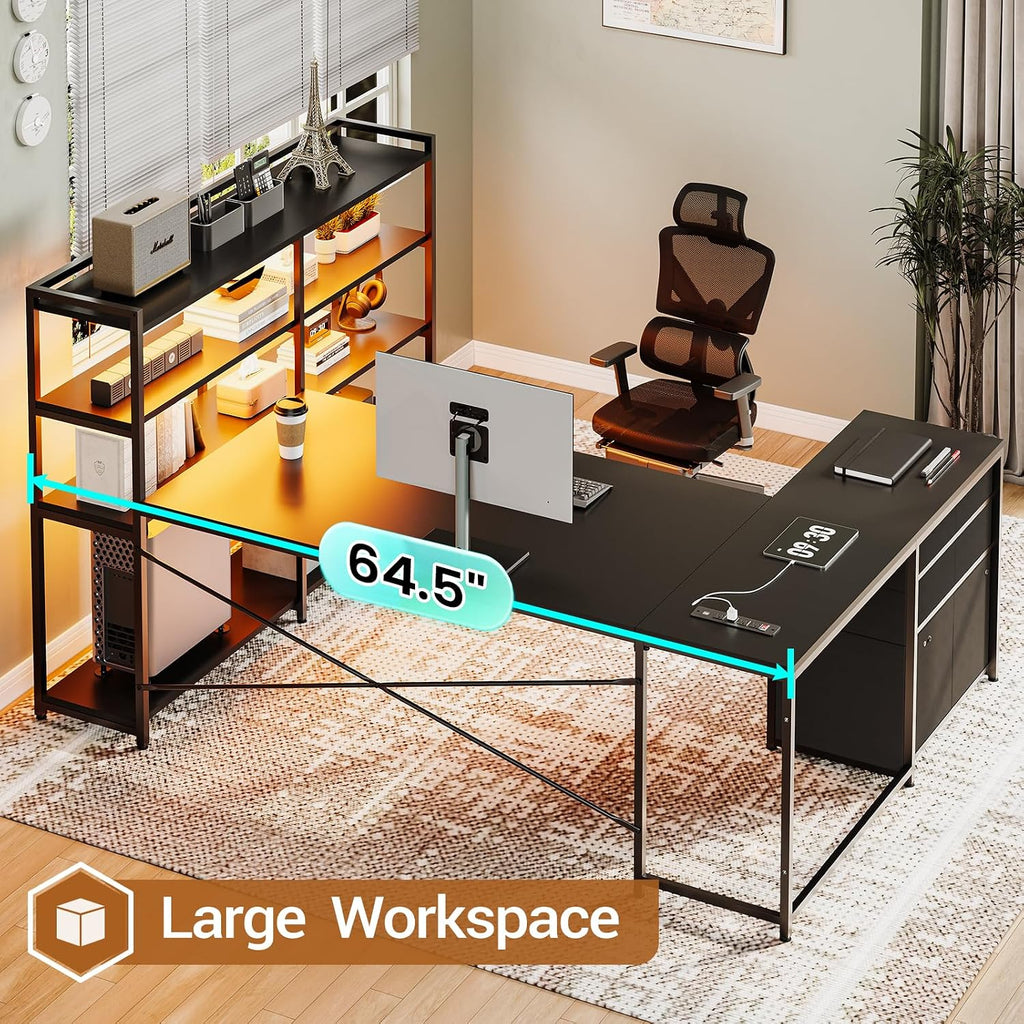 LED Reversible L-Shaped Gaming Desk