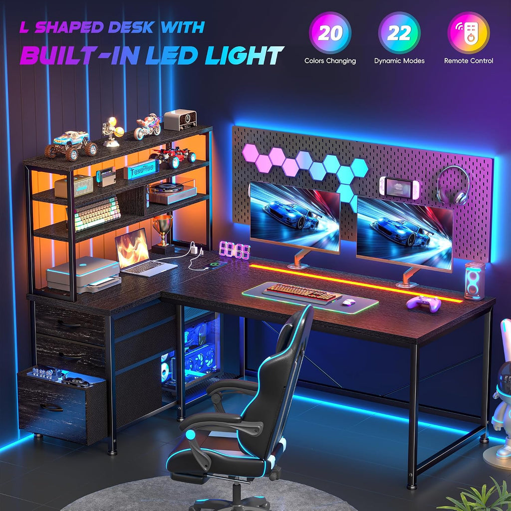 LED L-Shaped Gaming Storage Desk