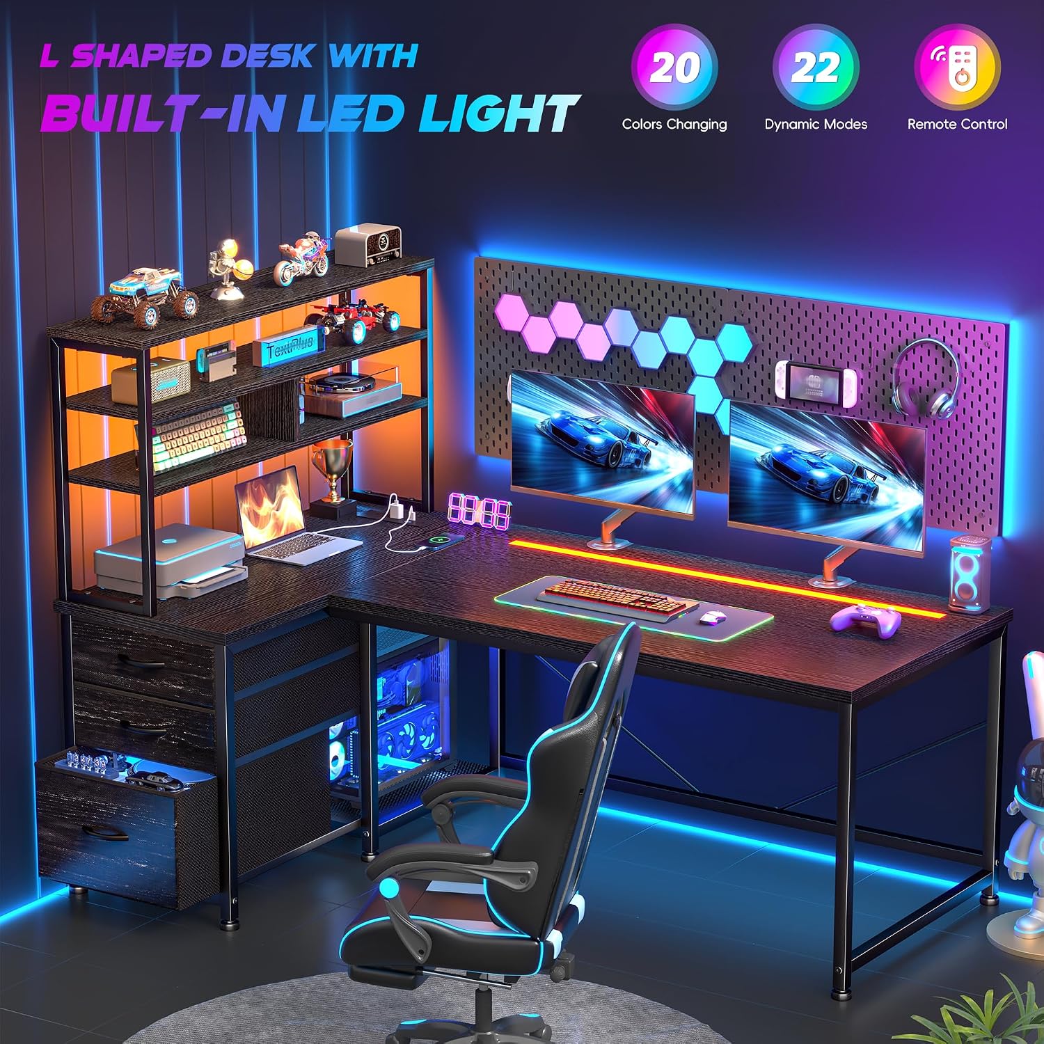 LED L-Shaped Gaming Storage Desk