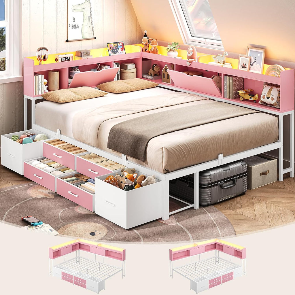 LED Full Storage Corner Daybed Frame