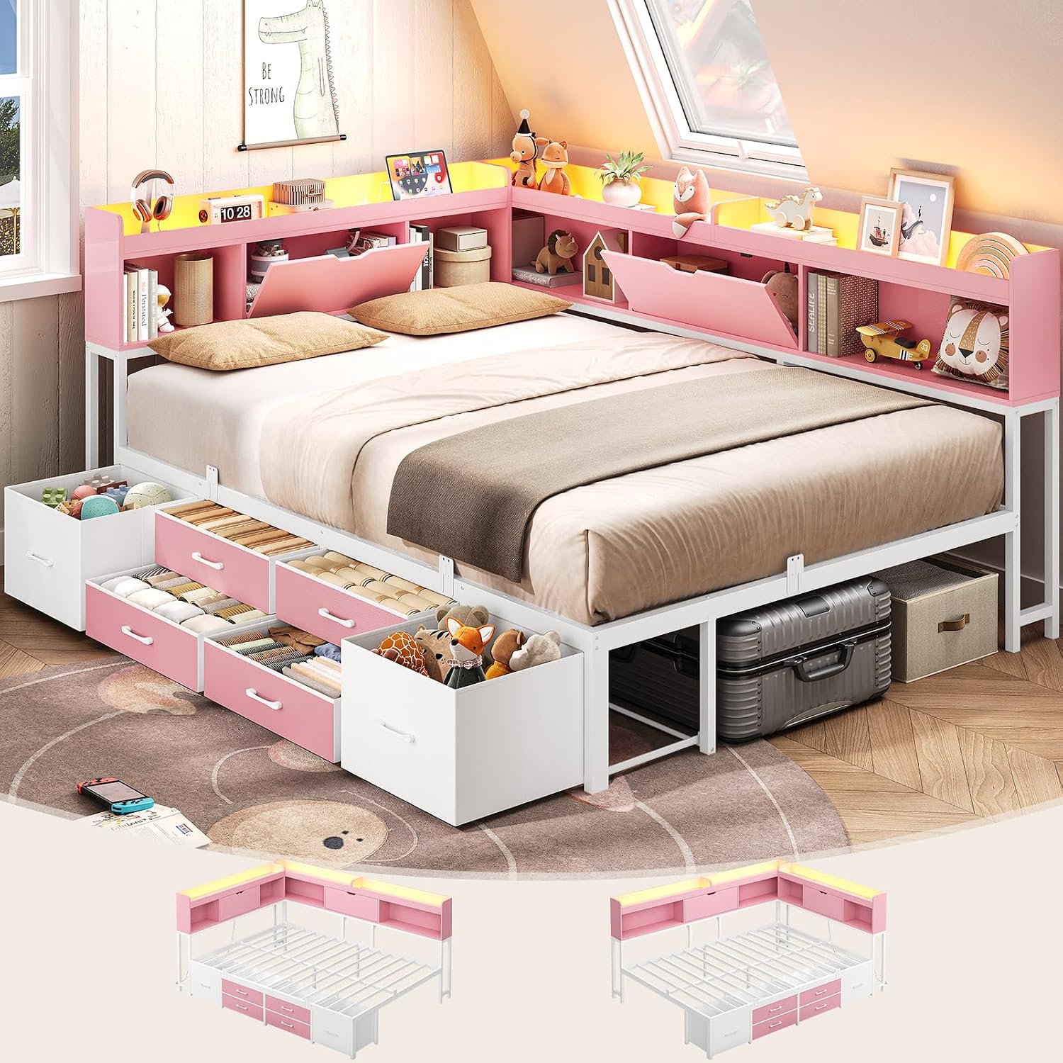 LED Full Storage Corner Daybed Frame