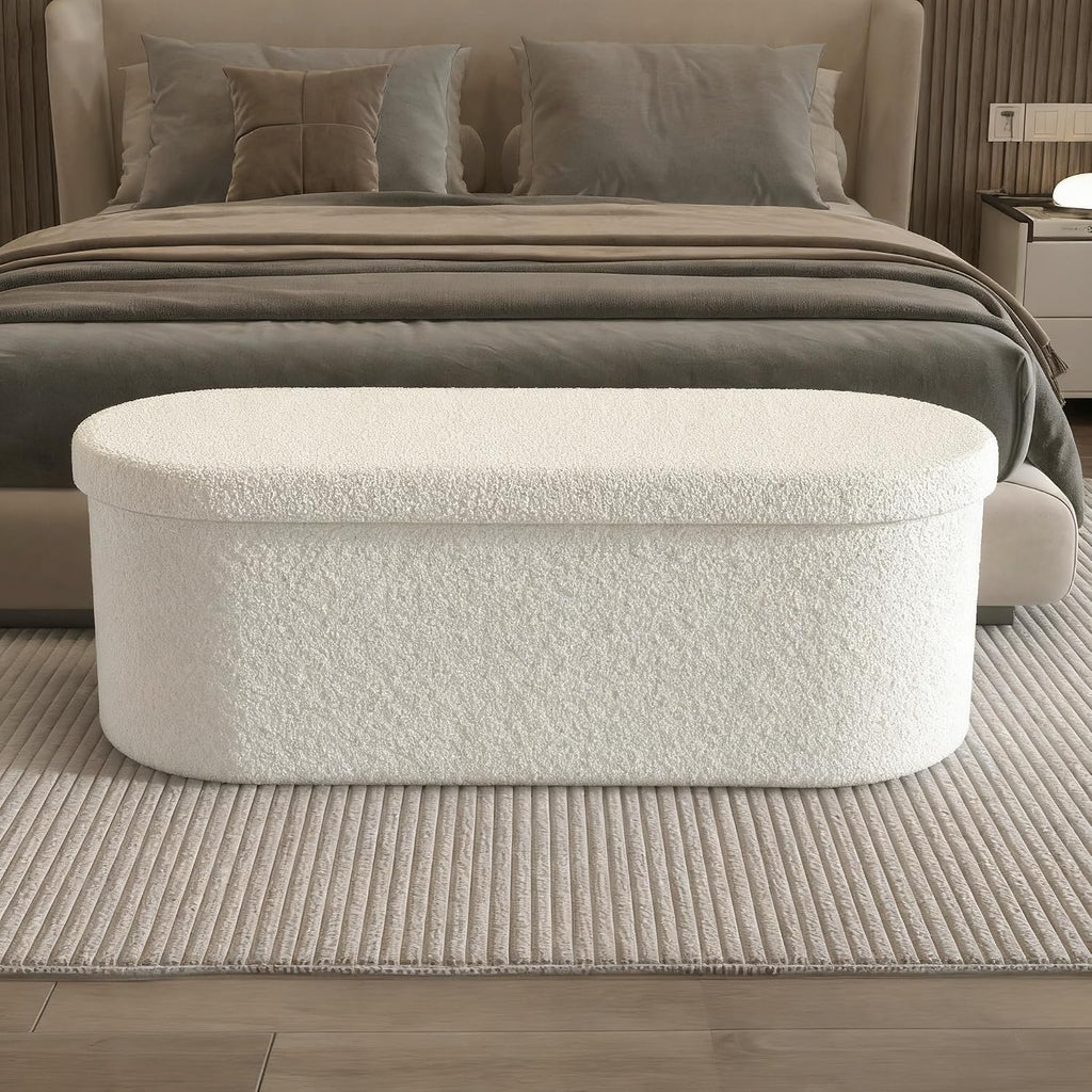 Oval Sherpa Folding Storage Ottoman Bench