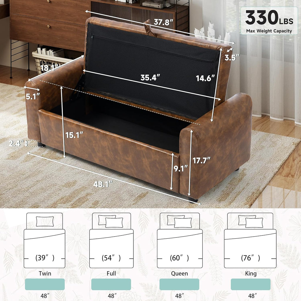 PU Leather Armed Tufted Storage Bench