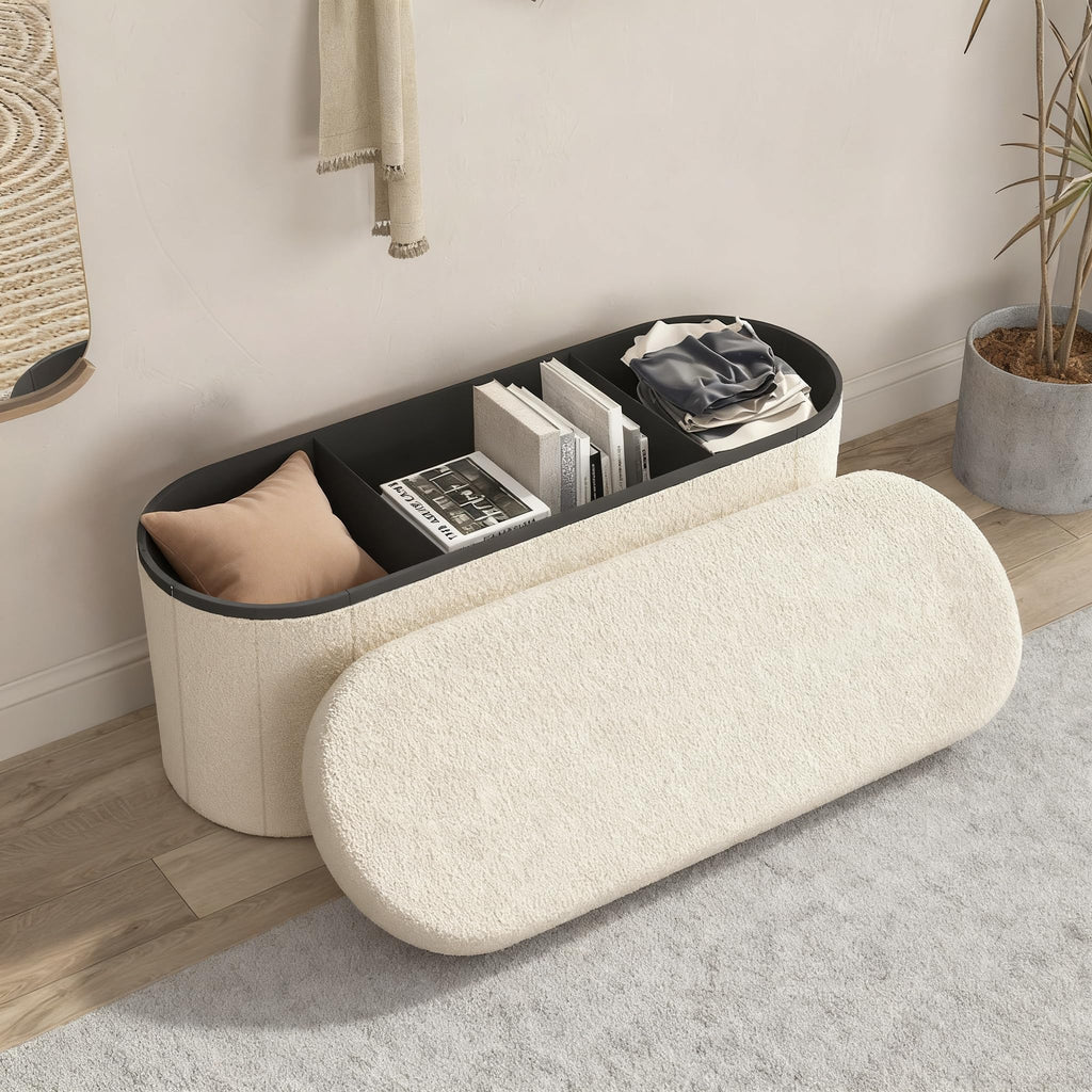 Oval Sherpa Folding Storage Ottoman Bench