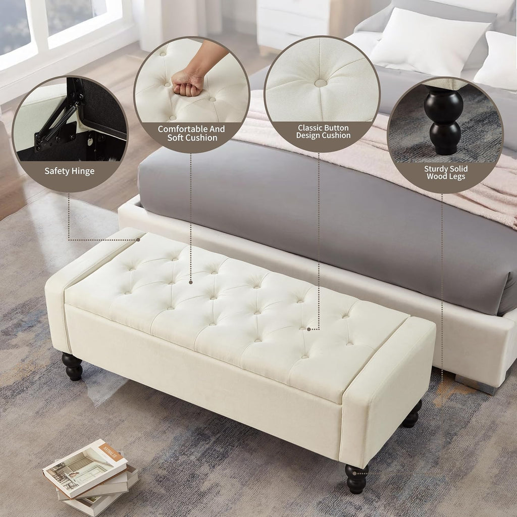 Tufted Upholstered Storage Ottoman Bench