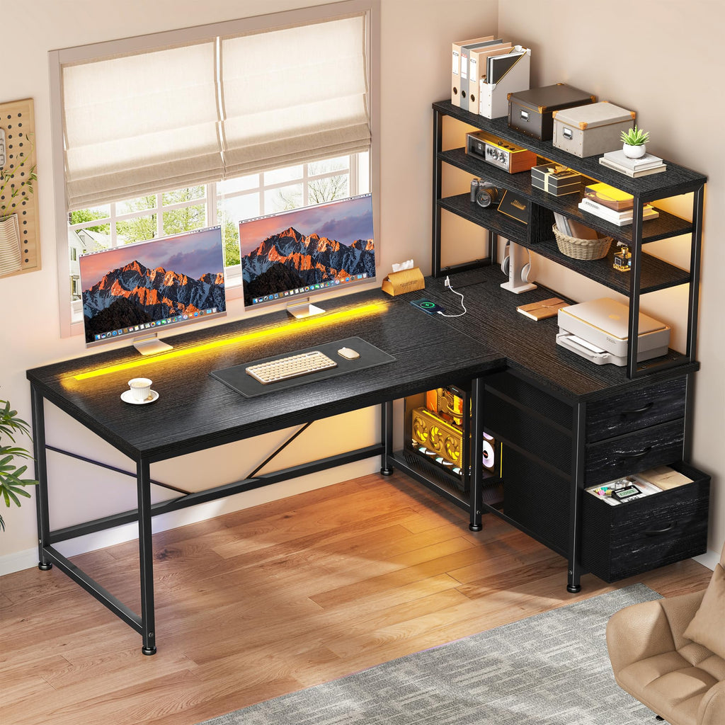 LED L-Shaped Gaming Storage Desk