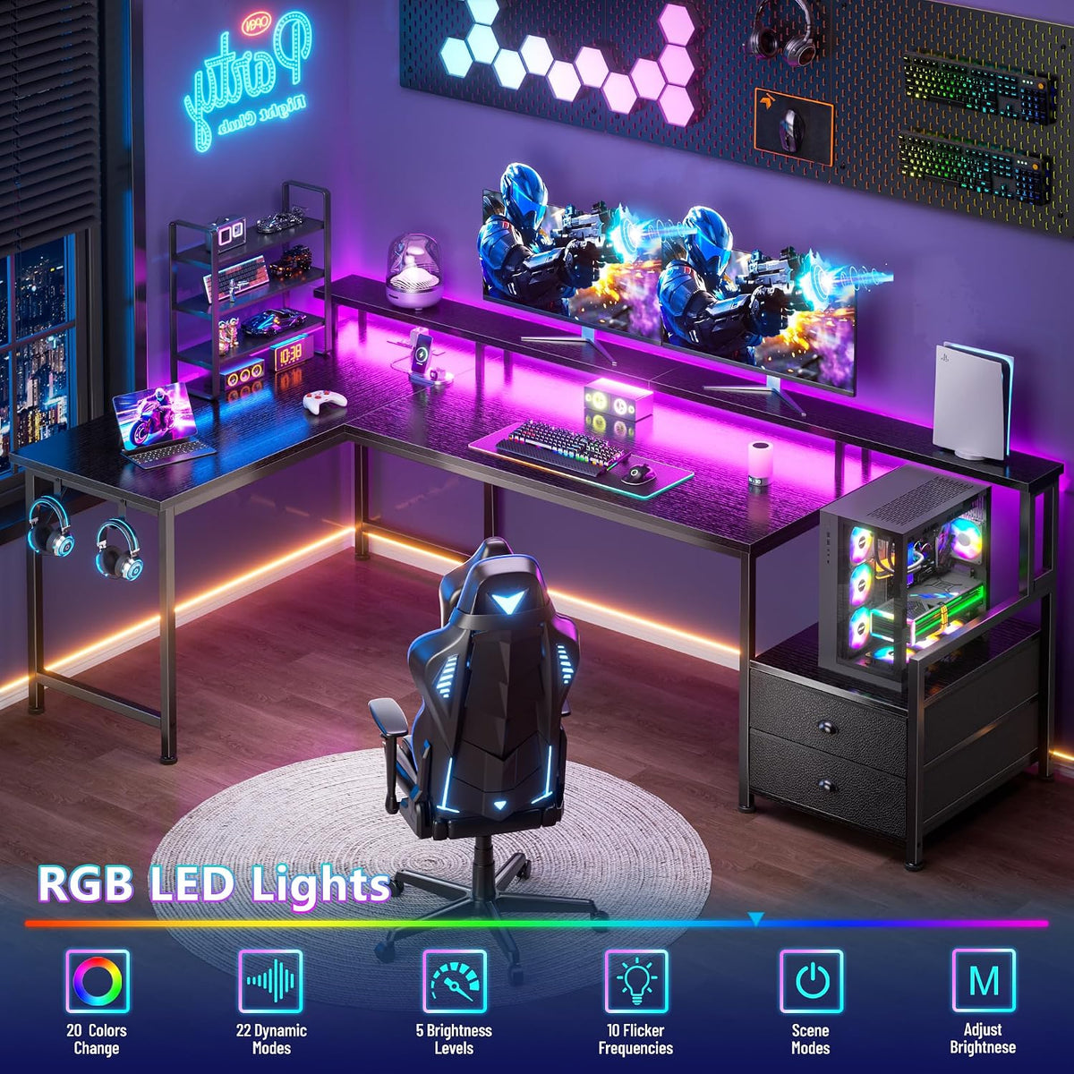 LED Reversible L-Shaped Gaming Desk