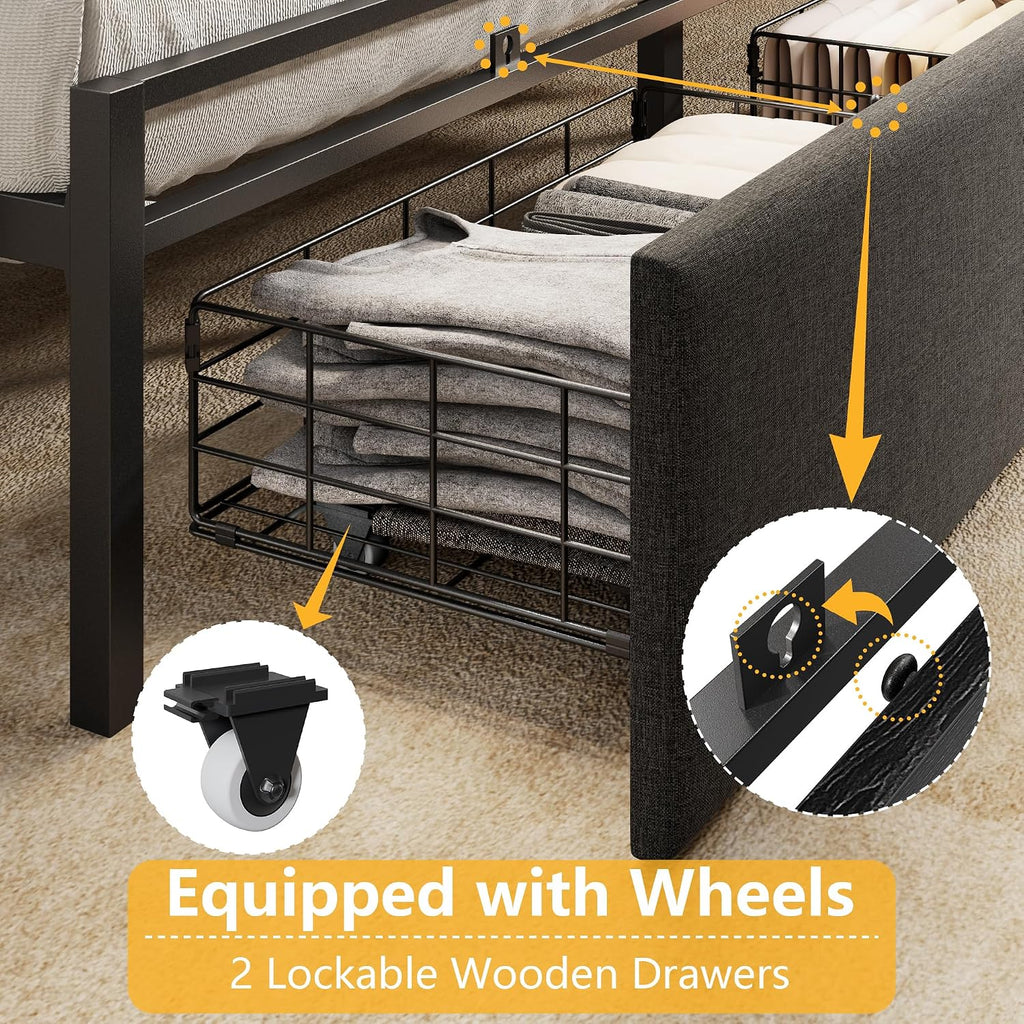 LED Storage Upholstered Full Bed Frame