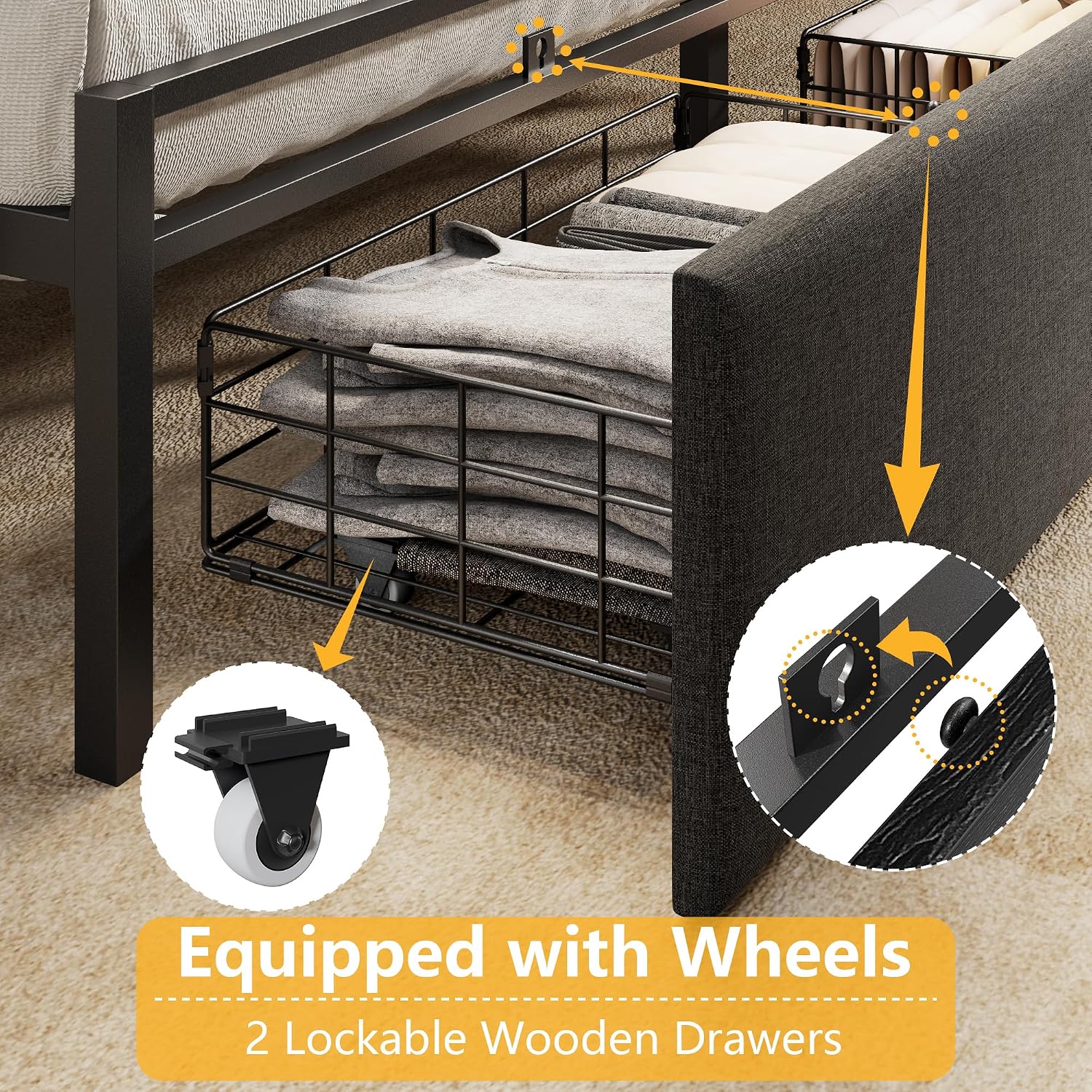LED Storage Upholstered Full Bed Frame